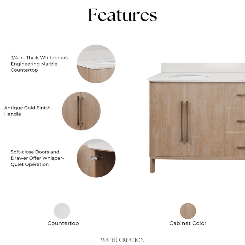 CI72EM08TL - Cirilla 72 In. Double Sinks Pre-Assembled Transitional Style Bathroom Vanity With 3/4" White Engineered Marble Countertop