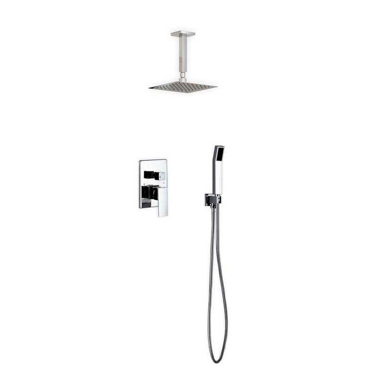 Kube Bath CR200HH2V Aqua Piazza Chrome Shower Set with 8" Ceiling Mount Square Rain Shower and Handheld