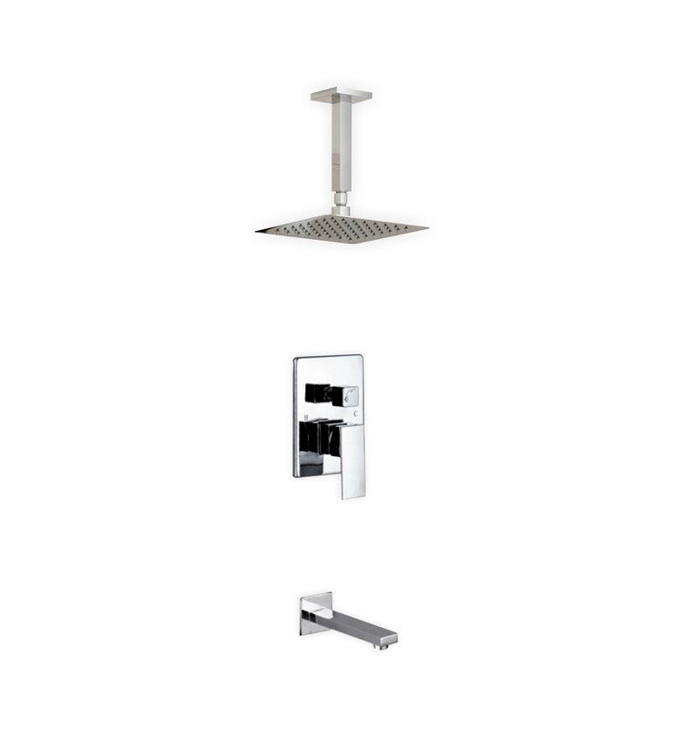 Kube Bath CR200TF2V Aqua Piazza Chrome Shower Set with 8" Ceiling Mount Square Rain Shower and Tub Filler