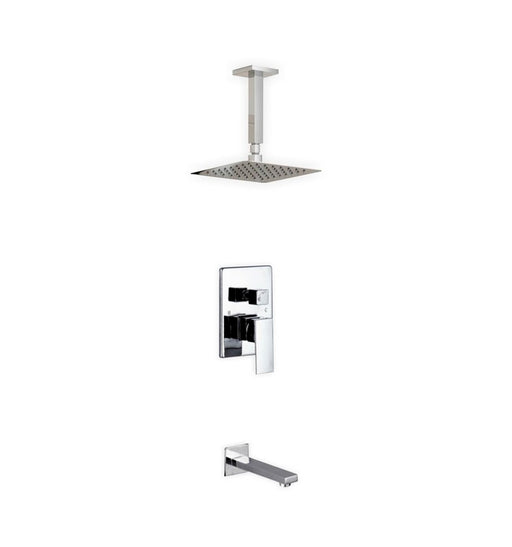 Kube Bath CR200TF2V Aqua Piazza Chrome Shower Set with 8" Ceiling Mount Square Rain Shower and Tub Filler