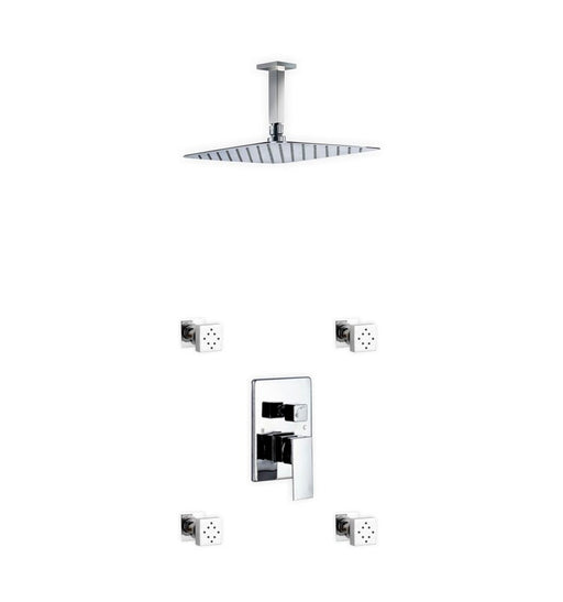 Kube Bath CR3004J2V Aqua Piazza Chrome Shower Set with 12" Ceiling Mount Square Rain Shower and 4 Body Jets