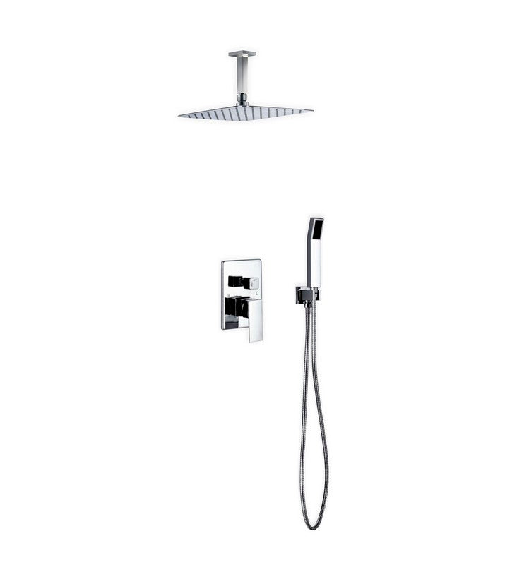 Kube Bath CR300HH2V Aqua Piazza Chrome Shower Set with 12" Ceiling Mount Square Rain Shower and Handheld