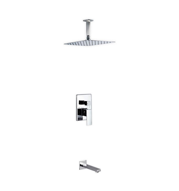 Kube Bath CR300TF2V Aqua Piazza Chrome Shower Set with 12" Ceiling Mount Square Rain Shower and Tub Filler