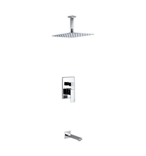 Kube Bath CR300TF2V Aqua Piazza Chrome Shower Set with 12" Ceiling Mount Square Rain Shower and Tub Filler