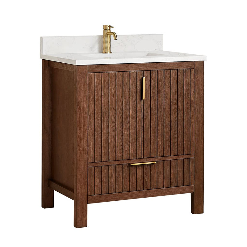 Vinnova 704230-AD-GW Shenzhen 30" Single Sink Bath Vanity in Aged Dark Brown Oak