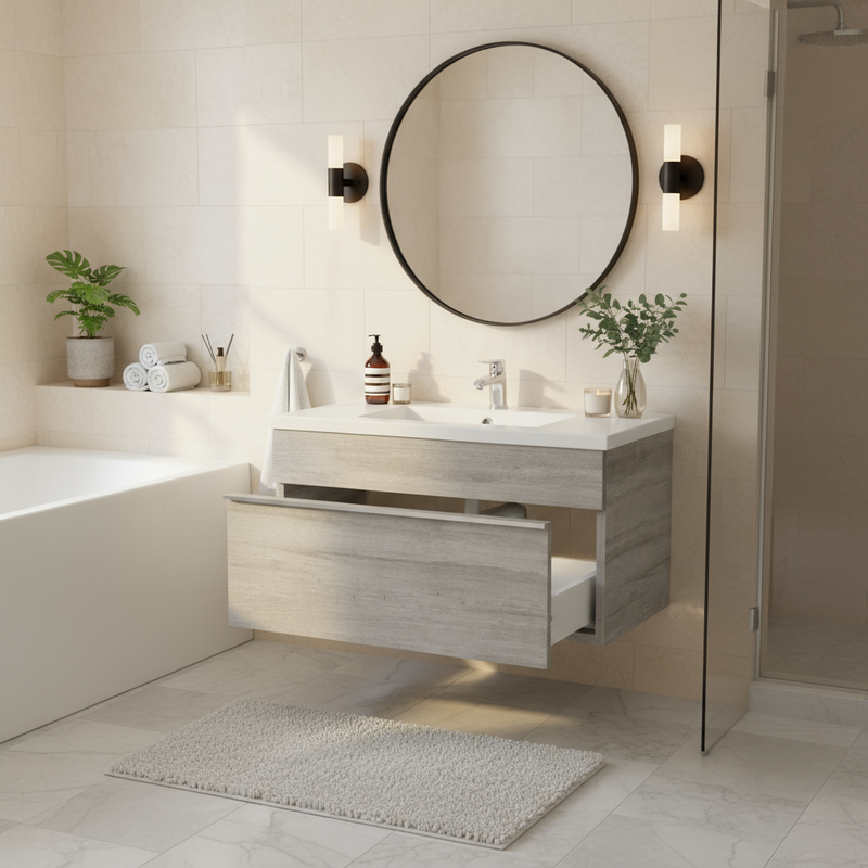 Cutler FV TR SOHO24 Trough 24" Wall Mount Modern Cultured Marble Top Bathroom Vanity - Soho