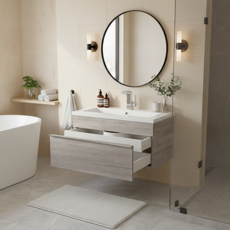 Cutler FV TR SOHO30 Trough 30" Wall Mount Modern Cultured Marble Top Bathroom Vanity - Soho