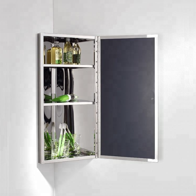 Bathroom Corner Medicine Cabinet Wall Mounted Storage with Mirror