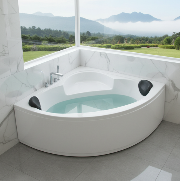 Contemporary Triangular Bathroom Tub for Soaking Corner Triangle Bathtubs With Pillows Home and Bath Use