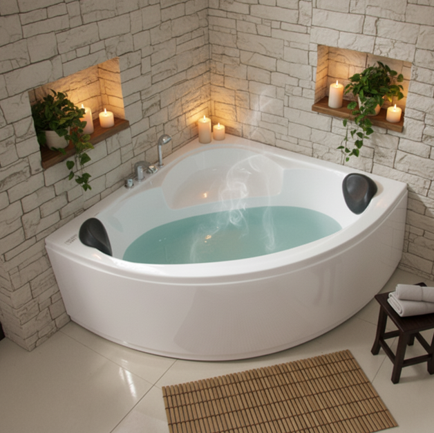 Contemporary Triangular Bathroom Tub for Soaking Corner Triangle Bathtubs With Pillows Home and Bath Use