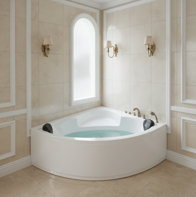 Contemporary Triangular Bathroom Tub for Soaking Corner Triangle Bathtubs With Pillows Home and Bath Use