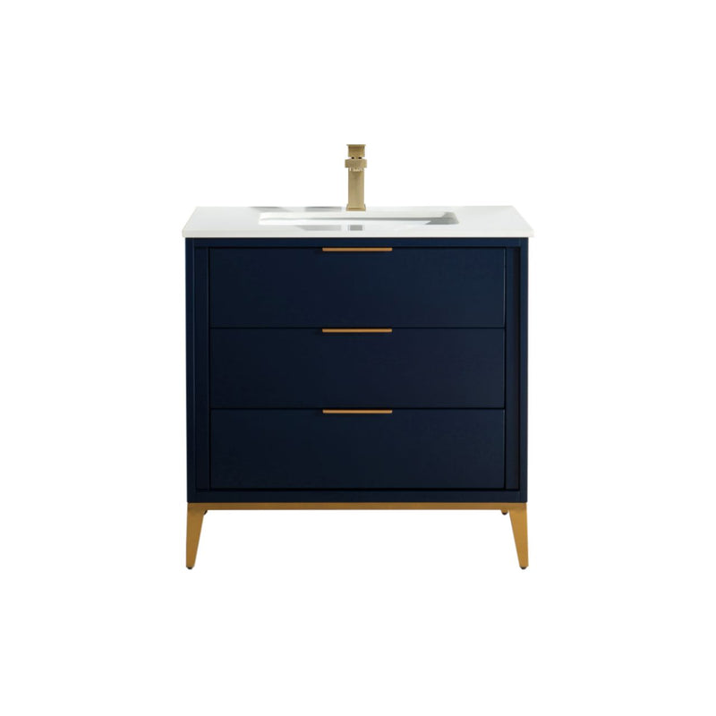 Kube Bath KD9936-BLUE Divani 36" Blue Free Standing Single Sink Bathroom Vanity with White Quartz Top