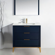 Kube Bath KD9936-BLUE Divani 36" Blue Free Standing Single Sink Bathroom Vanity with White Quartz Top - view 2