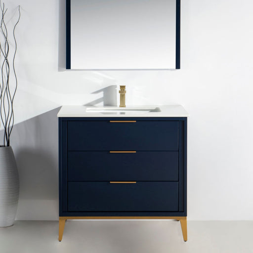 Kube Bath KD9936-BLUE Divani 36" Blue Free Standing Single Sink Bathroom Vanity with White Quartz Top - view 2