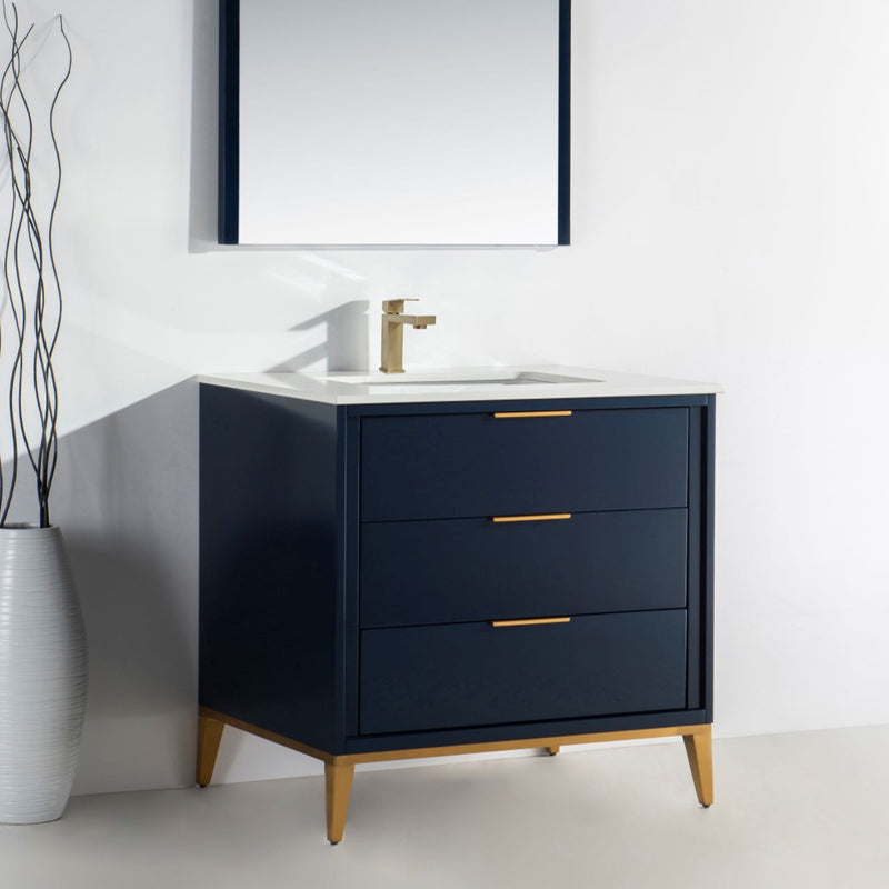 Kube Bath KD9936-BLUE Divani 36" Blue Free Standing Single Sink Bathroom Vanity with White Quartz Top - view 3