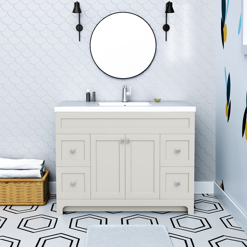 Cutler DAISYWGREY48 Daisy 48" Freestanding Cultured Marble Top Bathroom Vanity with Modern Shaker Doors - Willow Grey