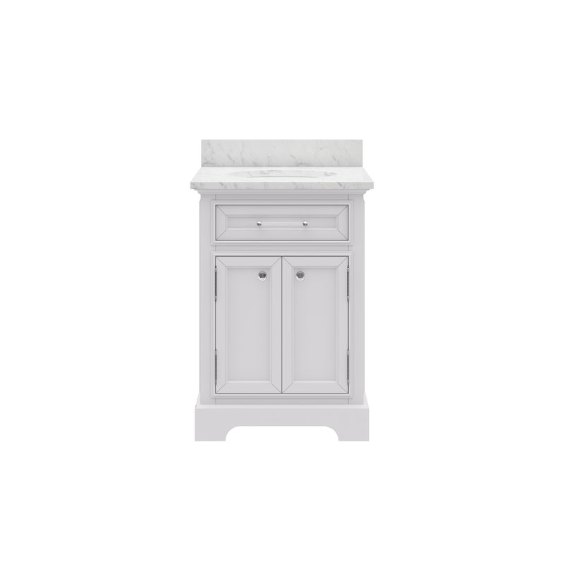 DE24CW01PW - Derby 24 In. Single Sink Pre-Assembled Traditional Style Bathroom Vanity with 1" Carrara White Marble Top
