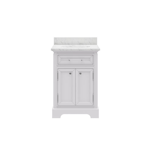 DE24CW01PW - Derby 24 In. Single Sink Pre-Assembled Traditional Style Bathroom Vanity with 1" Carrara White Marble Top
