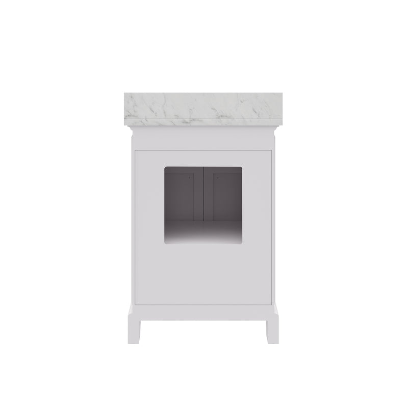 DE24CW01PW - Derby 24 In. Single Sink Pre-Assembled Traditional Style Bathroom Vanity with 1" Carrara White Marble Top