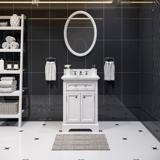 DE24CW01PW - Derby 24 In. Single Sink Pre-Assembled Traditional Style Bathroom Vanity with 1" Carrara White Marble Top