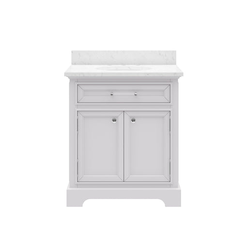DE30CW01PW - Derby 30 In. Single Sink Pre-Assembled Traditional Style Bathroom Vanity with 1" Carrara White Marble Top