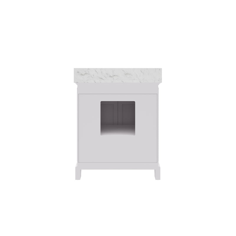 DE30CW01PW - Derby 30 In. Single Sink Pre-Assembled Traditional Style Bathroom Vanity with 1" Carrara White Marble Top