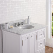 DE36CW01PW - Derby 36 In. Single Sink Pre-Assembled Traditional Style Bathroom Vanity with 1" Carrara White Marble Top