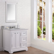 DE36CW01PW - Derby 36 In. Single Sink Pre-Assembled Traditional Style Bathroom Vanity with 1" Carrara White Marble Top