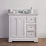 DE36CW01PW - Derby 36 In. Single Sink Pre-Assembled Traditional Style Bathroom Vanity with 1" Carrara White Marble Top