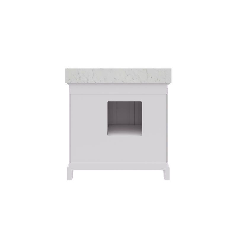 DE36CW01PW - Derby 36 In. Single Sink Pre-Assembled Traditional Style Bathroom Vanity with 1" Carrara White Marble Top