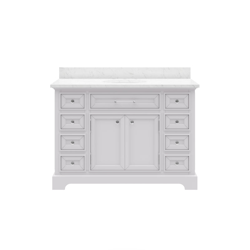 DE48CW01PW - Derby 48 In. Single Sink Pre-Assembled Traditional Style Bathroom Vanity with 1" Carrara White Marble Top