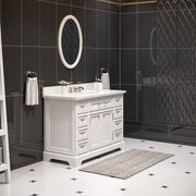 DE48CW01PW - Derby 48 In. Single Sink Pre-Assembled Traditional Style Bathroom Vanity with 1" Carrara White Marble Top