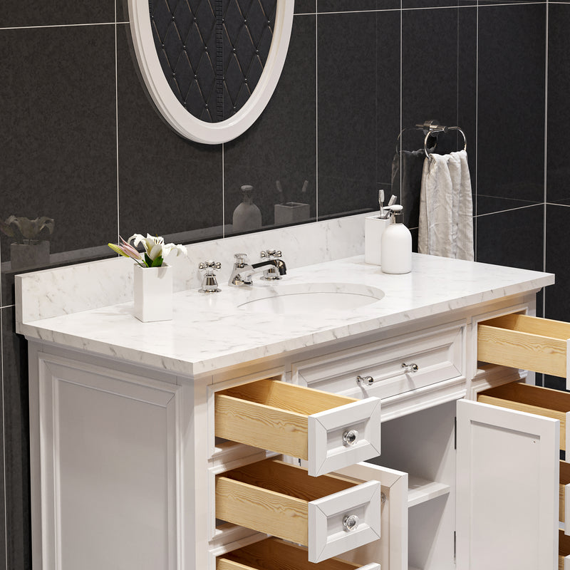 DE48CW01PW - Derby 48 In. Single Sink Pre-Assembled Traditional Style Bathroom Vanity with 1" Carrara White Marble Top