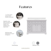 DE48CW01PW - Derby 48 In. Single Sink Pre-Assembled Traditional Style Bathroom Vanity with 1" Carrara White Marble Top
