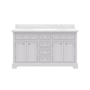 DE60CW01PW - Derby 60 In. Double Sink Pre-Assembled Traditional Style Bathroom Vanity with 1" Carrara White Marble Top