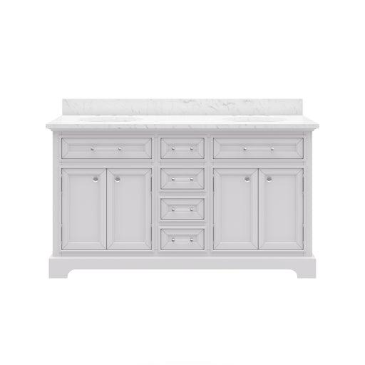 DE60CW01PW - Derby 60 In. Double Sink Pre-Assembled Traditional Style Bathroom Vanity with 1" Carrara White Marble Top