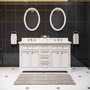 DE60CW01PW - Derby 60 In. Double Sink Pre-Assembled Traditional Style Bathroom Vanity with 1" Carrara White Marble Top