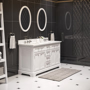 DE60CW01PW - Derby 60 In. Double Sink Pre-Assembled Traditional Style Bathroom Vanity with 1" Carrara White Marble Top