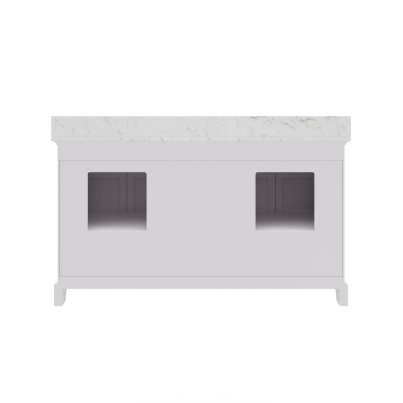 DE60CW01PW - Derby 60 In. Double Sink Pre-Assembled Traditional Style Bathroom Vanity with 1" Carrara White Marble Top