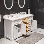 DE60CW01PW - Derby 60 In. Double Sink Pre-Assembled Traditional Style Bathroom Vanity with 1" Carrara White Marble Top