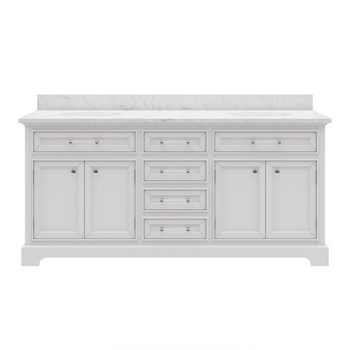 DE72CW01PW - Derby 72 In. Double Sink Pre-Assembled Traditional Style Bathroom Vanity with 1" Carrara White Marble Top