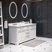 DE72CW01PW - Derby 72 In. Double Sink Pre-Assembled Traditional Style Bathroom Vanity with 1" Carrara White Marble Top