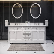 DE72CW01PW - Derby 72 In. Double Sink Pre-Assembled Traditional Style Bathroom Vanity with 1" Carrara White Marble Top