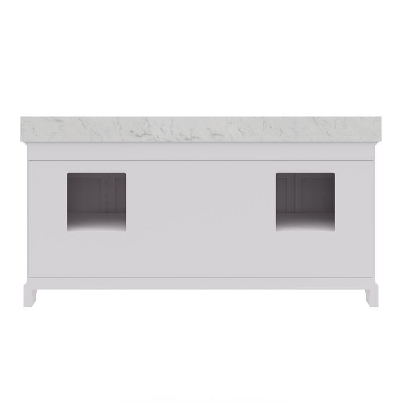 DE72CW01PW - Derby 72 In. Double Sink Pre-Assembled Traditional Style Bathroom Vanity with 1" Carrara White Marble Top