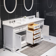 DE72CW01PW - Derby 72 In. Double Sink Pre-Assembled Traditional Style Bathroom Vanity with 1" Carrara White Marble Top