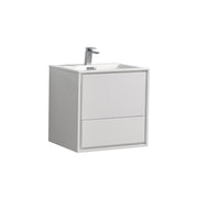 Kube Bath DL24-GW DeLusso 24" High Gloss White Wall Mount Single Sink Bathroom Vanity with Reinforced Acrylic Composite Top