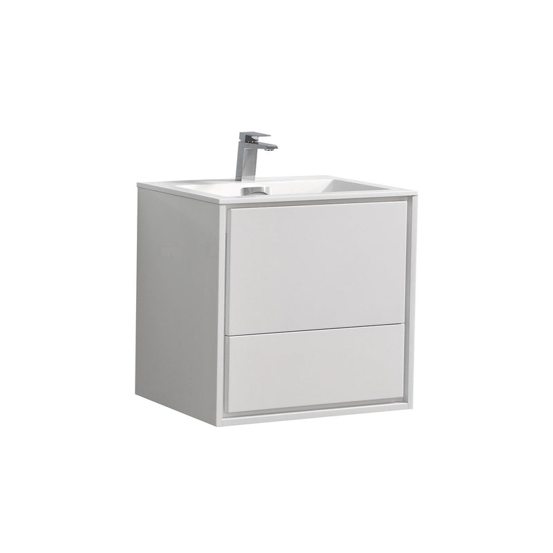 Kube Bath DL24-GW DeLusso 24" High Gloss White Wall Mount Single Sink Bathroom Vanity with Reinforced Acrylic Composite Top