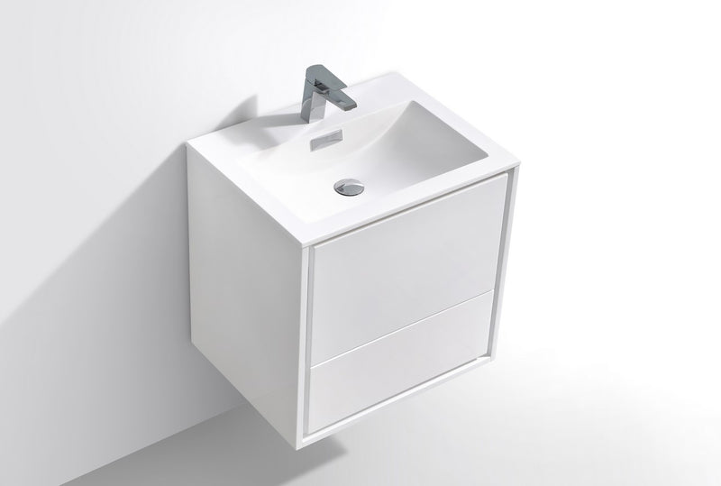 Kube Bath DL24-GW DeLusso 24" High Gloss White Wall Mount Single Sink Bathroom Vanity with Reinforced Acrylic Composite Top - view 3