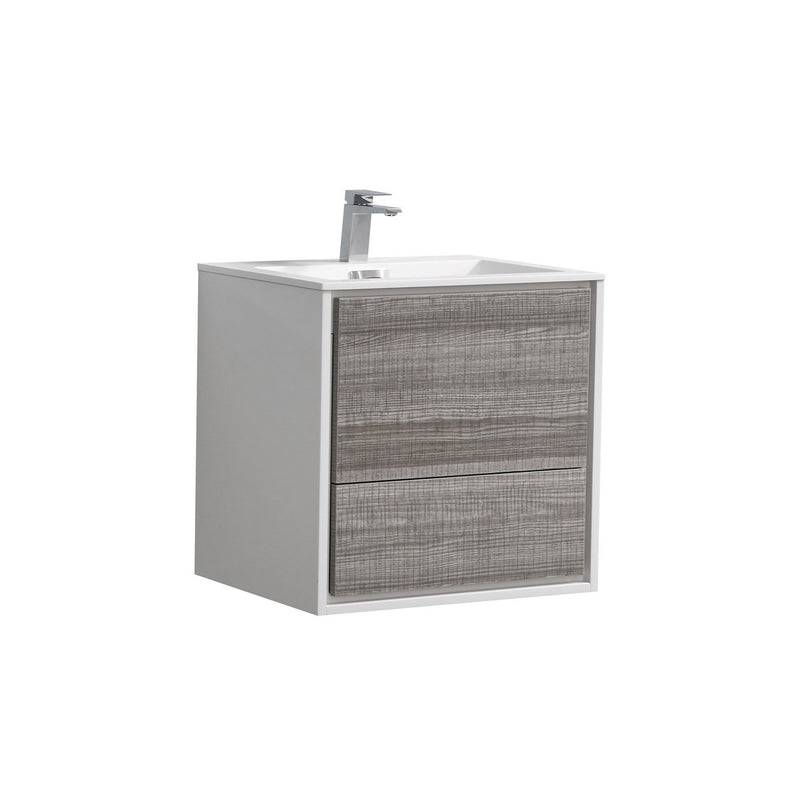 Kube Bath DL24-HGASH DeLusso 24" Ash Gray Wall Mount Single Sink Bathroom Vanity with Reinforced Acrylic Composite Top