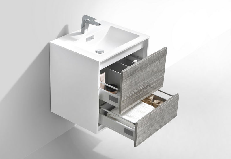 Kube Bath DL24-HGASH DeLusso 24" Ash Gray Wall Mount Single Sink Bathroom Vanity with Reinforced Acrylic Composite Top - view 5